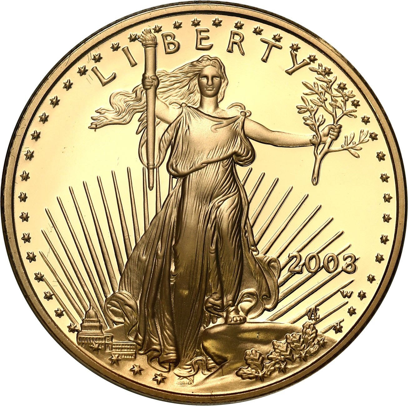 USA. Złote 25 $ dolarów 2003 Orzeł (Eagle) - LUSTRZANY – 1/2 uncji złota